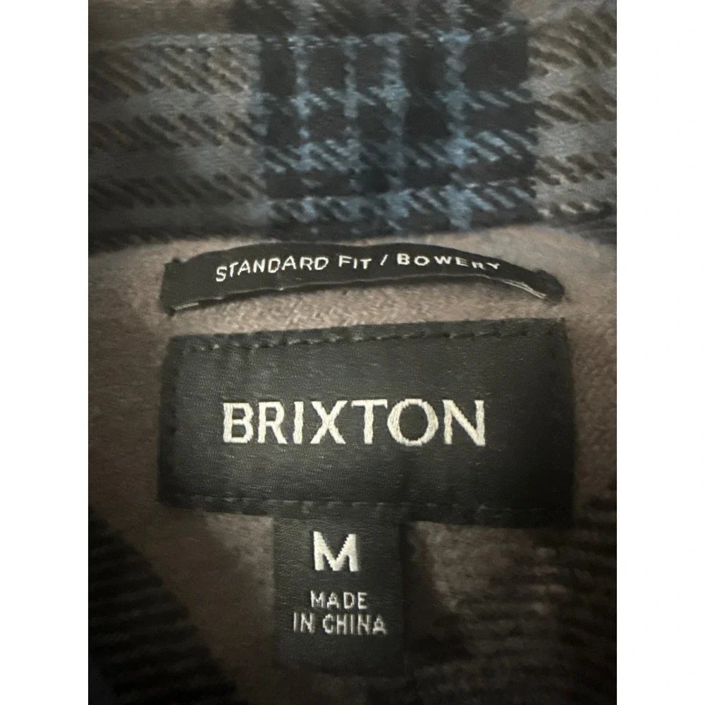 Brixton Flannel Shirt Men Medium Grey Blue Plaid Long Sleeve Button‎ Up